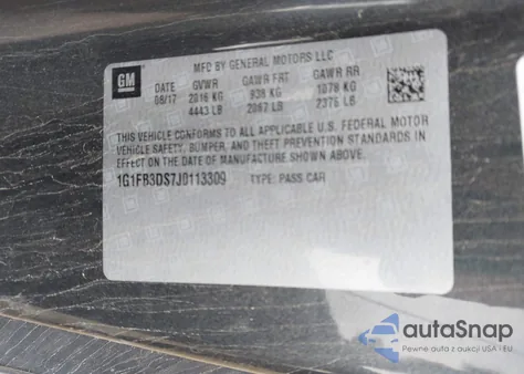 2018 Chevrolet Camaro 1Lt z USA, uszkodzony, nr VIN 1G1FB3DS7J0113309